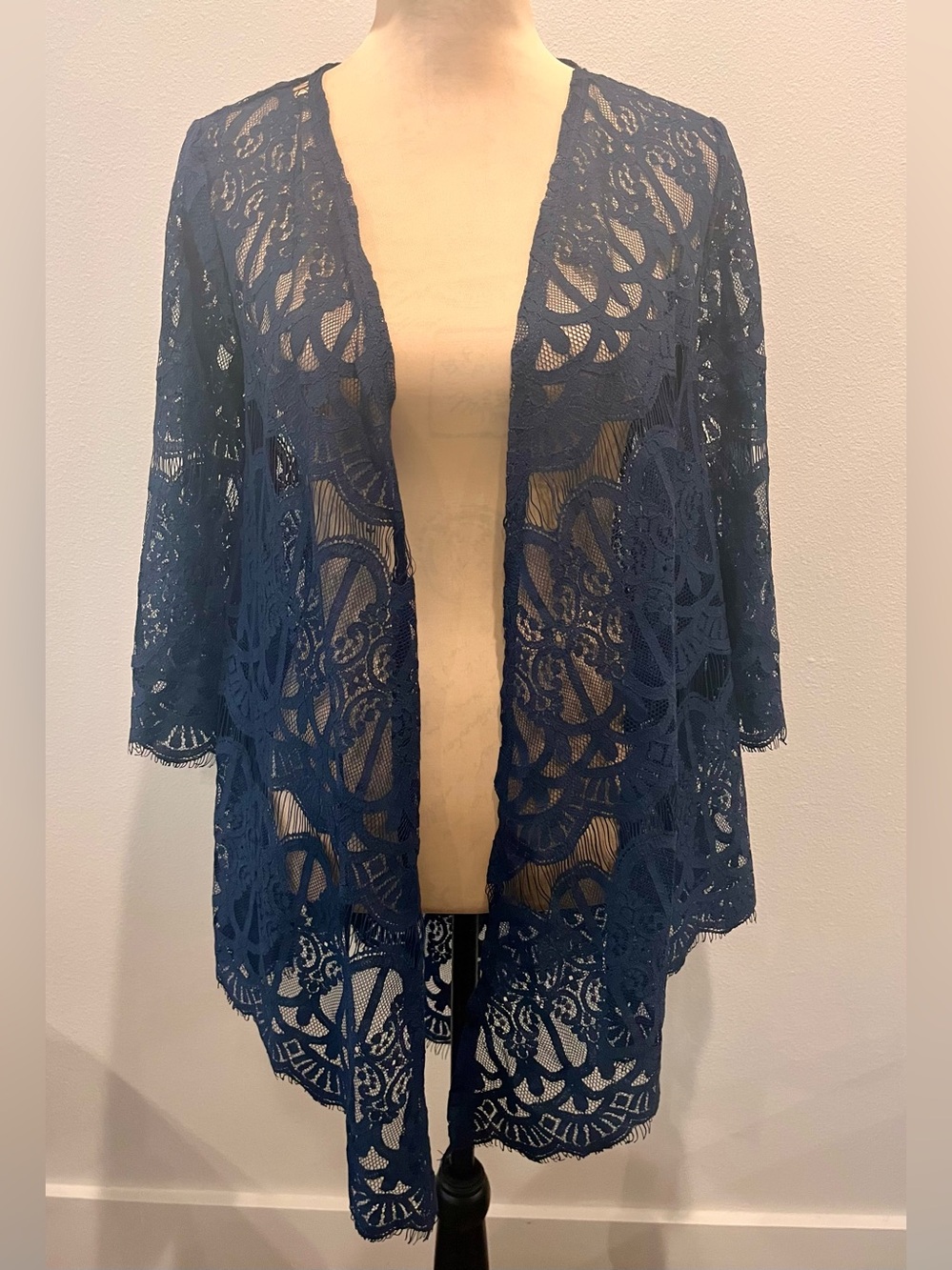 Indigo Thread Co. Kimono Navy Lace Kimono - Open-Front Kimono
